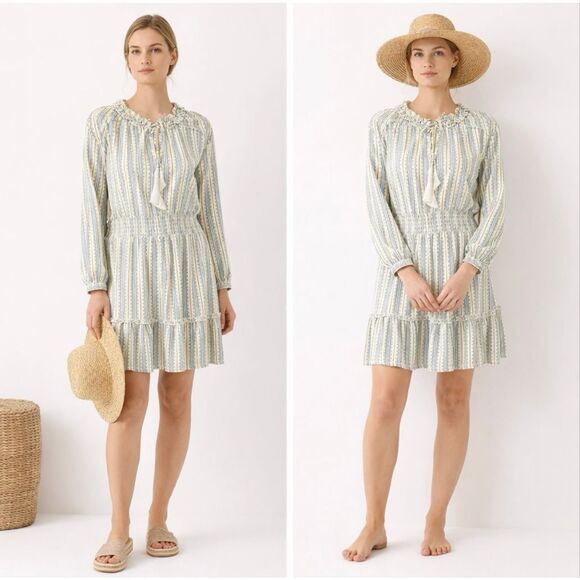 Cabana Life Dresses & Skirts - Cabana Life UPF 50+ Smocked Waist Dress XL Blue White Stripe Ruffle Beach Resort